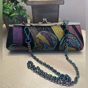 🐍Hand Painted Multicolor Clutch Bag with Iridescent Chain Strap